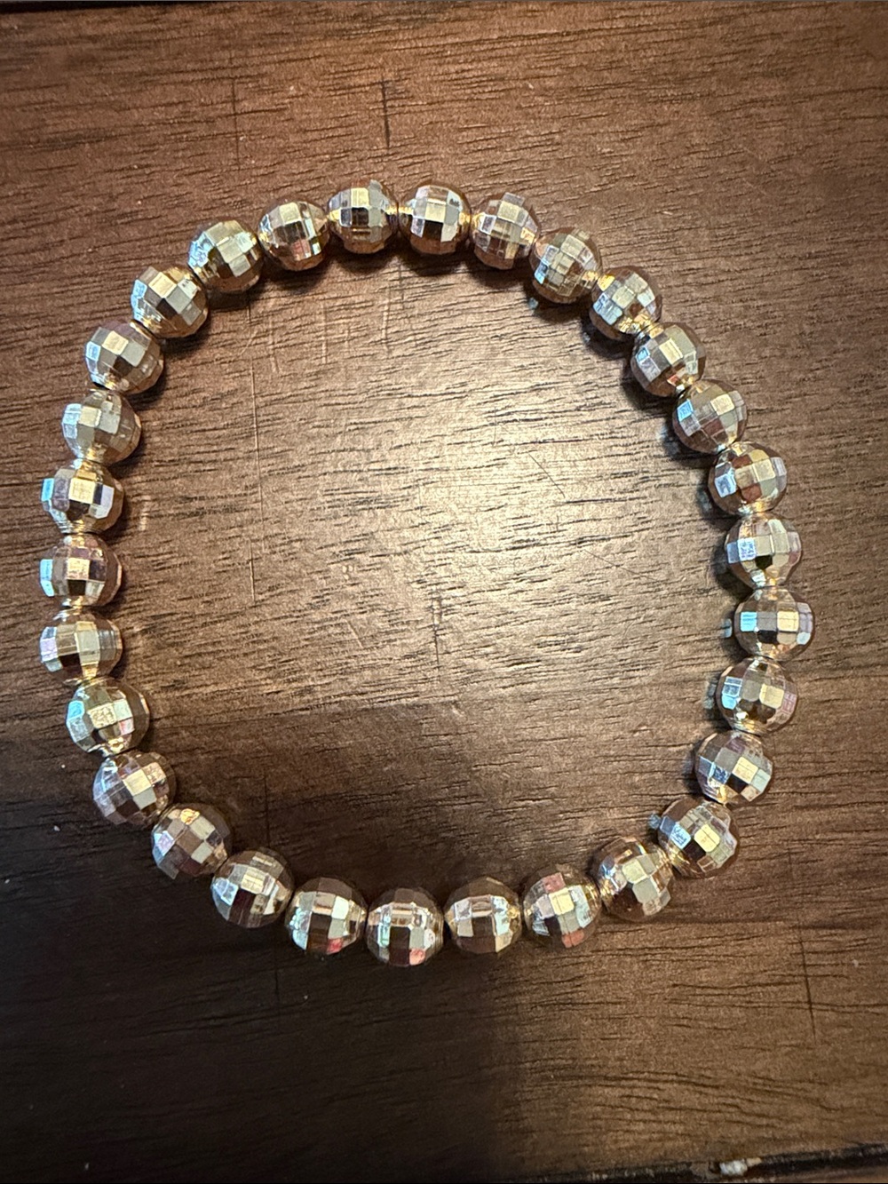 Park and Beach Mirrorball Faceted Beaded Stretch Bracelet - Gold Filled Size L